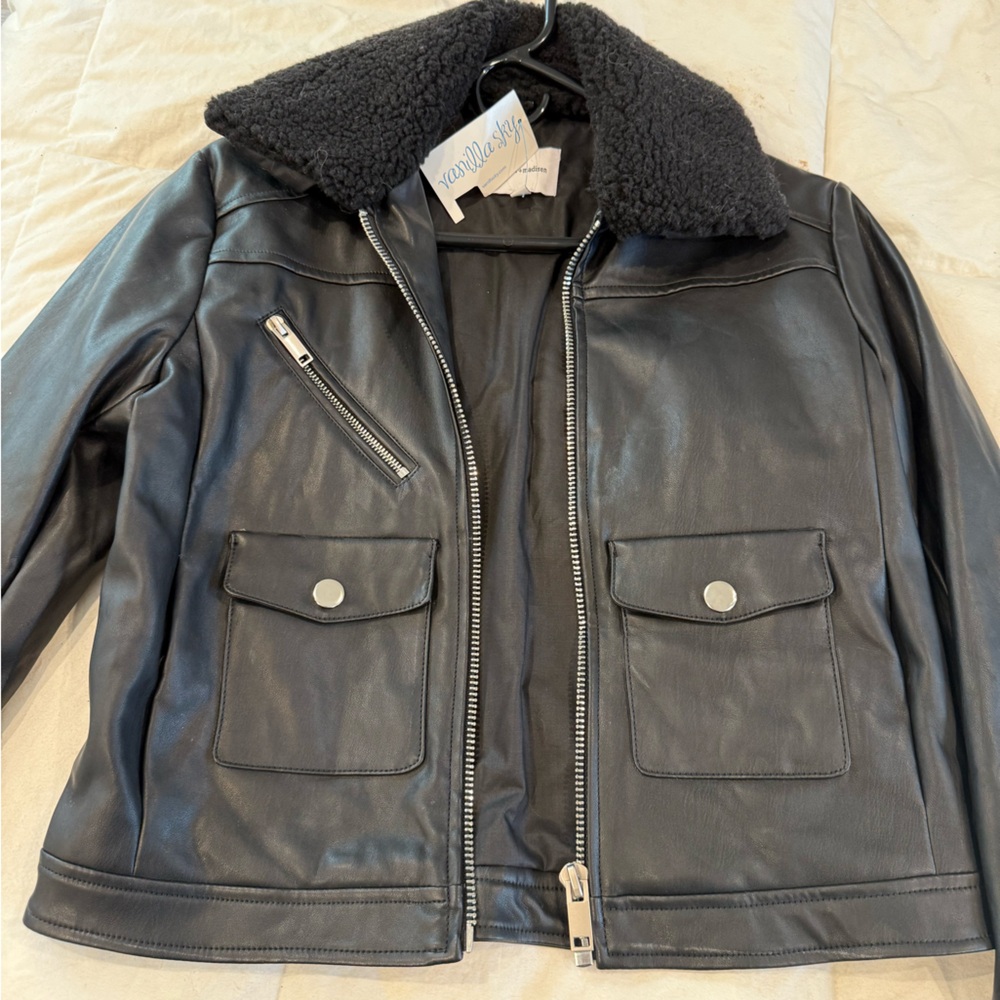 Skylar + Madison Black Bomber Jacket with Shearling Collar